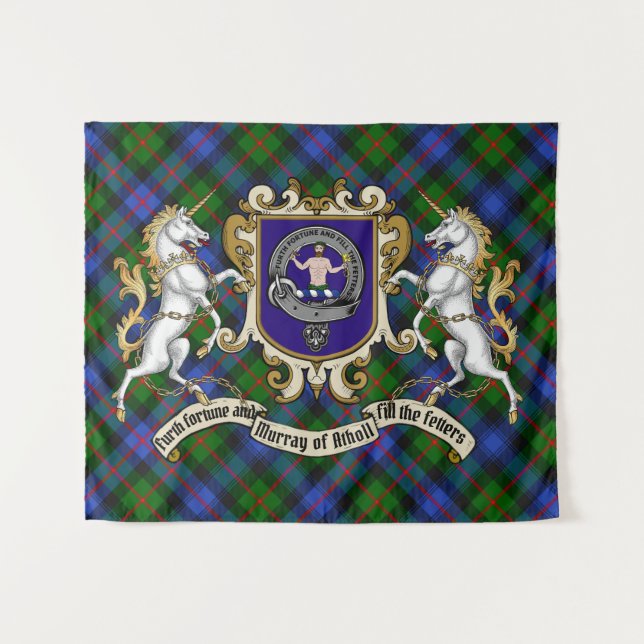 Murray of Atholl Clan Badge & Unicorns w/Tartan   Tapestry (Front (Horizontal))
