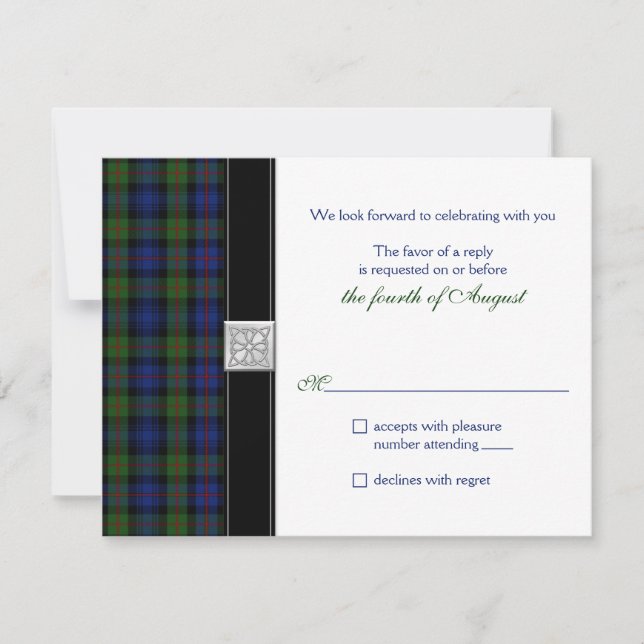Murray of Atholl Tartan Wedding RSVP Reply Card (Front)