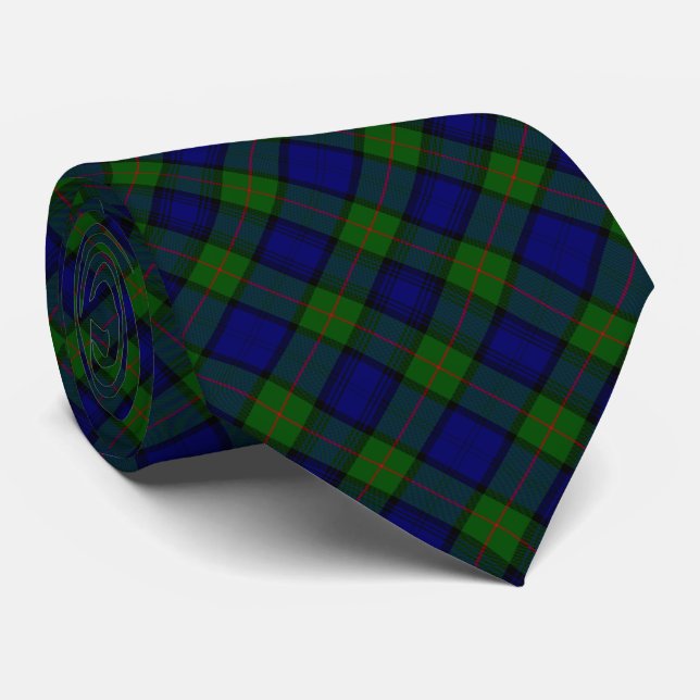 Murray tartan blue green plaid neck tie (Rolled)