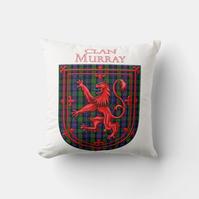 Murray Tartan Scottish Plaid Lion Rampant Throw Pillow (Front)
