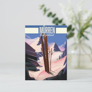Murren Switzerland ski poster art print. Postcard