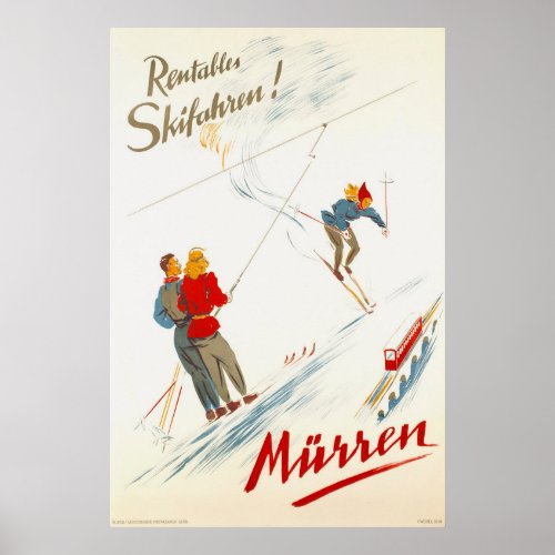 Murren Switzerland Vintage Ski Travel Poster
