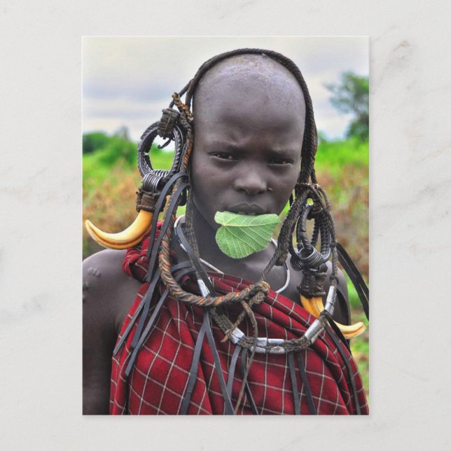 Mursi Girl with Leaf "Band-aid" Postcard (Front)