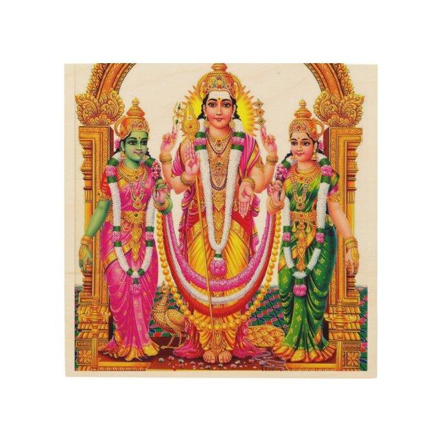 MURUGA,Karthikeya,kanda,Muruga with Valli Deivanai Wood Wall Art (Front)