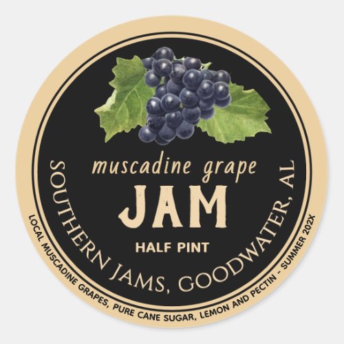 Muscadine Grape Jam Label Kraft on Black