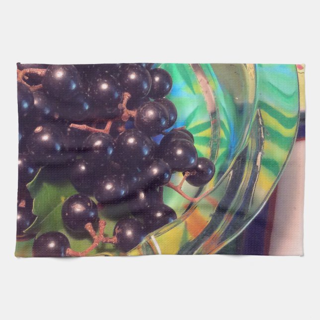 Muscadine Grapes and Transparent Glass Towel (Horizontal)