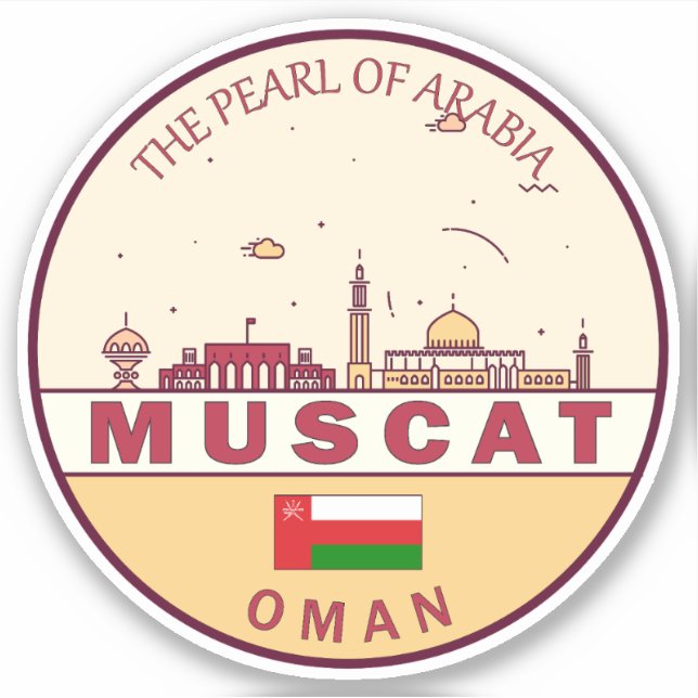 Muscat Oman City Skyline Emblem Sticker (Front)