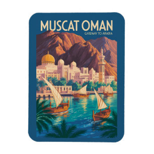 Muscat Oman Illustration Travel Art Vintage Magnet