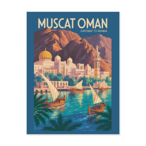 Muscat Oman Illustration Travel Art Vintage Postcard