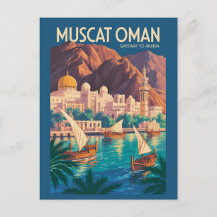 Muscat Oman Illustration Travel Art Vintage Postcard