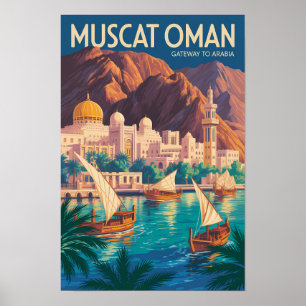 Muscat Oman Illustration Travel Art Vintage Poster