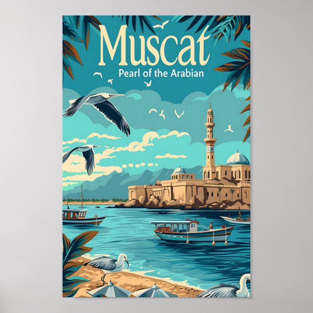 Muscat Oman Vintage Art Travel Illustration Poster (Front)