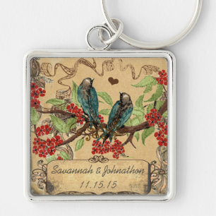 Muscial Vintage Birds Red Blooms Key Chain
