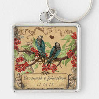 Muscial Vintage Birds Red Blooms Key Chain