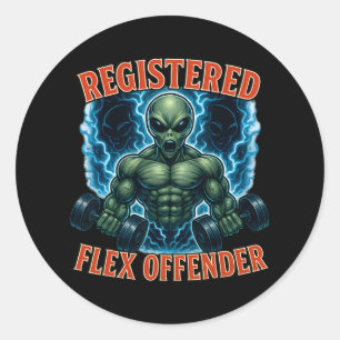 Muscle Alien Registered Flex Offender Funny Gym Me Classic Round Sticker