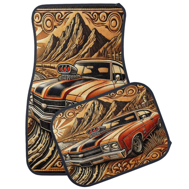 Muscle Car Adventure in Mountains Car Floor Mat (Set)