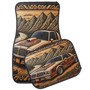 Muscle Car Among Majestic Mountains Floor Mat