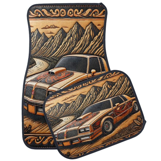 Muscle Car Among Majestic Mountains Floor Mat (Set)