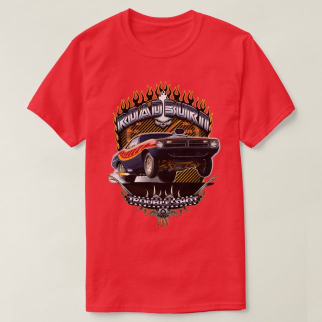 Muscle Car Barracuda Road Burn T-Shirt (Design Front)