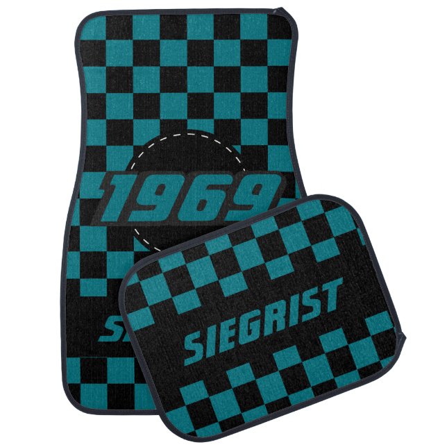 Muscle Car 🏎 Checkered Flag Pattern Car Floor Mat (Set)
