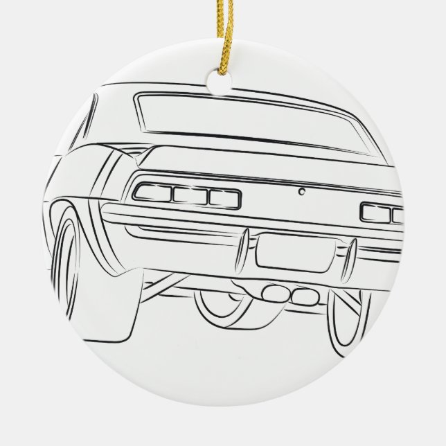 Muscle car drawing ceramic ornament (Front)