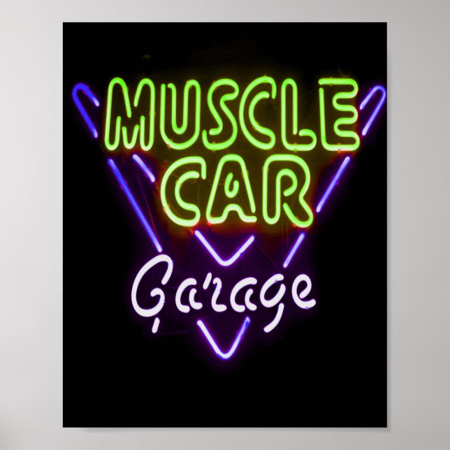 Muscle Car Garage Neon Sign Blue Green (Front)