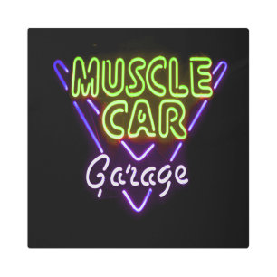 Muscle Car Garage Neon Sign Blue Green