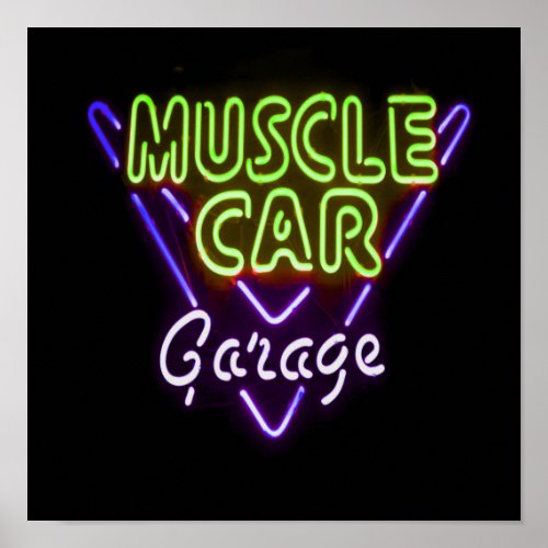 Muscle Car Garage Neon Sign Blue Green