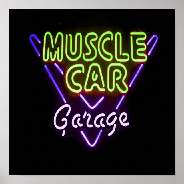Muscle Car Garage Neon Sign Blue Green (Front)