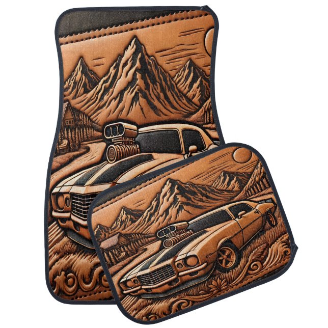 Muscle Car in Dreamy Landscape Car Floor Mat (Set)