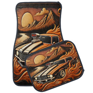 Muscle Car Meets Mountain Majesty Floor Mat