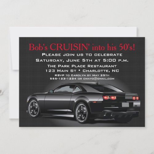 Muscle Car Mens Adult Birthday Party Invitation