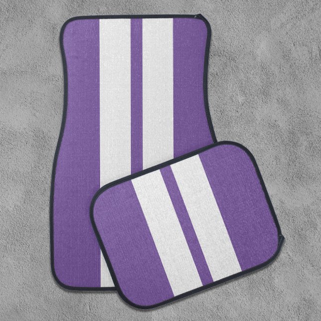 💜🤍 Muscle Car Purple + White Racing Stripes Floor Mat (💜🤍 Muscle Car Purple + White Racing Stripes Car Floor Mat
)