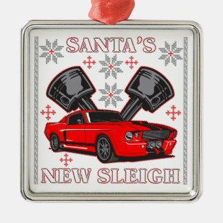 Muscle Car Santa's New Sleigh Ugly Holiday Sweater Metal Ornament