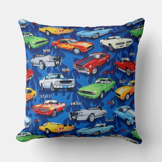 Muscle Cars Pattern Throw Pillow (Front)