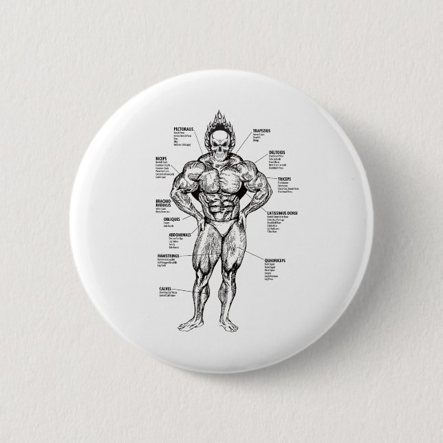 Muscle Chart And Exercise Guide - Bodybuilding Mot Button (Front)