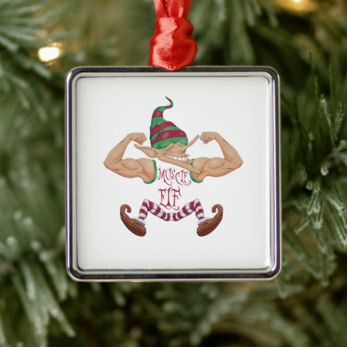 Muscle Elf Metal Ornament