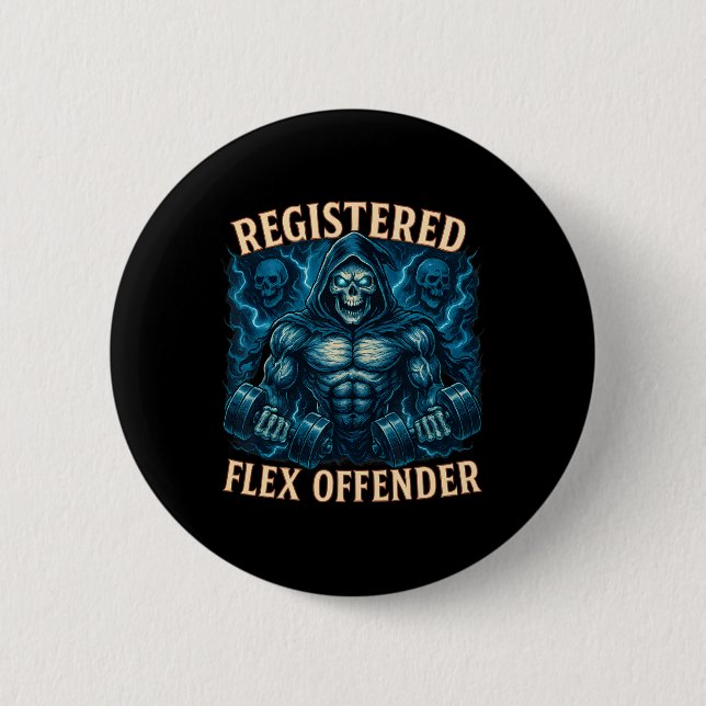 Muscle Grim Reaper Registered Flex Offender Funny  Button (Front)