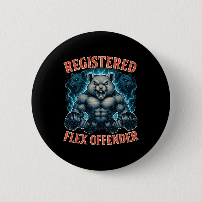 Muscle Hamster Registered Flex Offender Funny Gym  Button (Front)