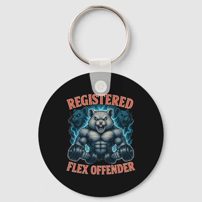 Muscle Hamster Registered Flex Offender Funny Gym  Keychain (Front)