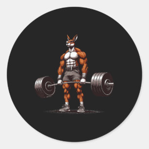 Muscle Kangaroo Deadlifting Funny Gym Weightliftin Classic Round Sticker