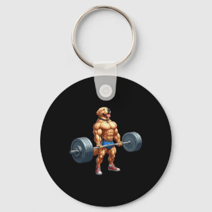Muscle Labrador Dog Deadlifting Gym Weightlifting Keychain