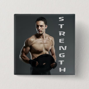 Muscle Man Strength Lift Weights Gym Workout Button