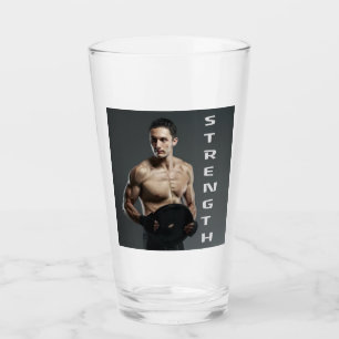 Muscle Man Strength Lift Weights Gym Workout Glass