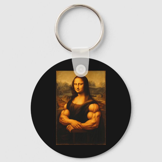 Muscle Mona Lisa Bodybuilder Weightlifting Gym And Keychain (Front)