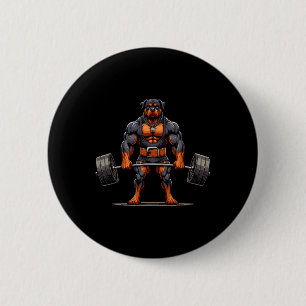 Muscle Rottweiler Dog Deadlifting Gym Weightliftin Button