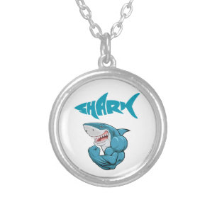 muscle shark silver plated necklace