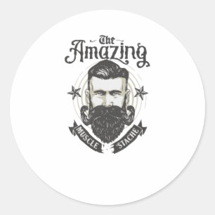 Muscle Stache Classic Round Sticker