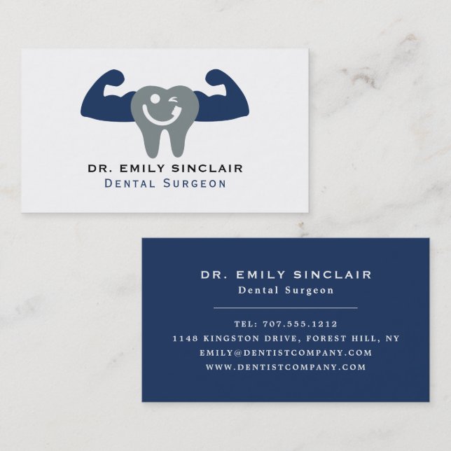 Muscle Tooth Logo, Dentistry, Dentist Business Card (Front/Back)