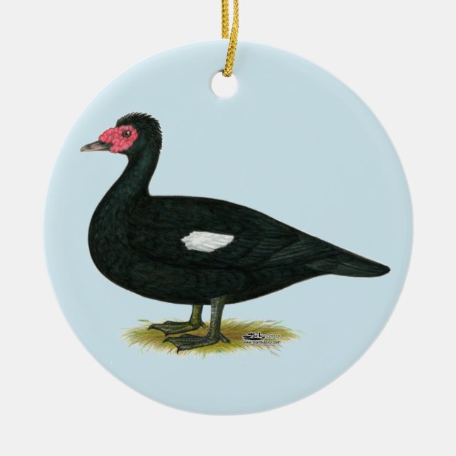 Muscovy Black Drake Ceramic Ornament (Front)